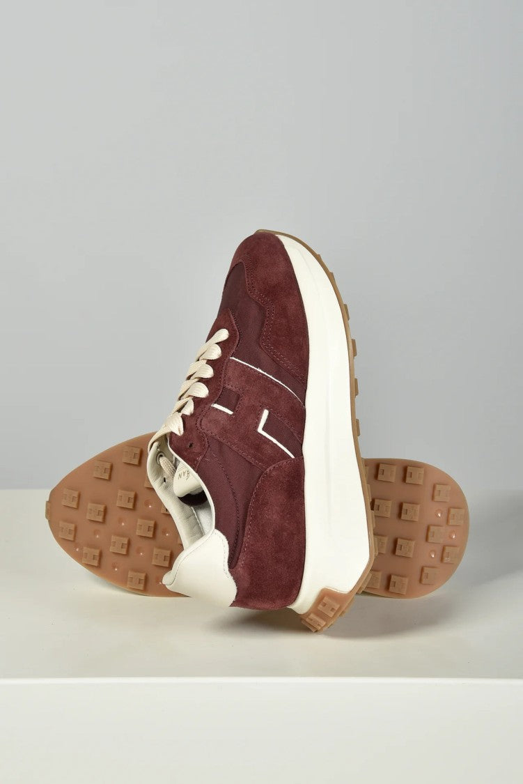Hogan Burgundy Suede White Accent Sneakers