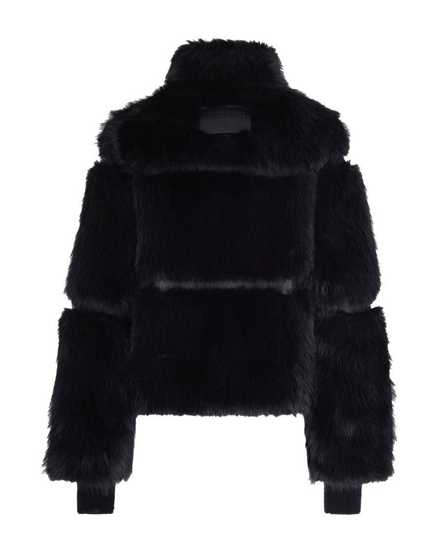 Patrizia Pepe Short Fluffy Coat In Black