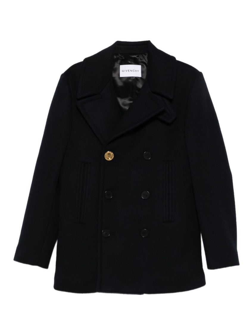 Givenchy Dark Blue Double Breasted Wool Coat