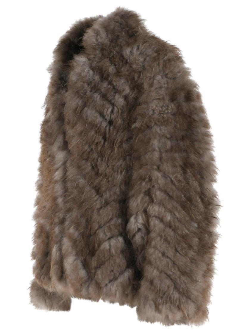 Simonetta Ravizza Falk' Mud Cashmere Goat Fur Jacket