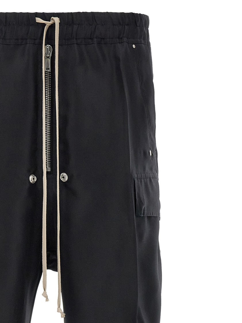 Rick Owens Cargobelas Black Silk Pants With Adjustable Drawstring