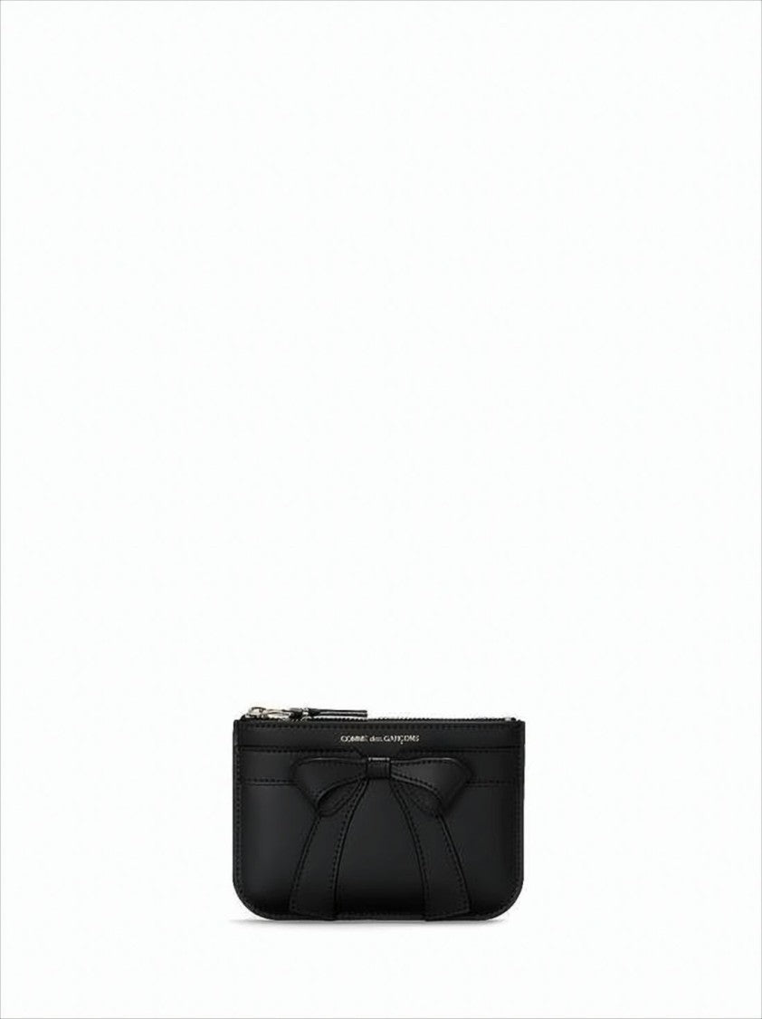 Comme Des Garçons Rectangular Leather Pouch With Prominent Bow Detail