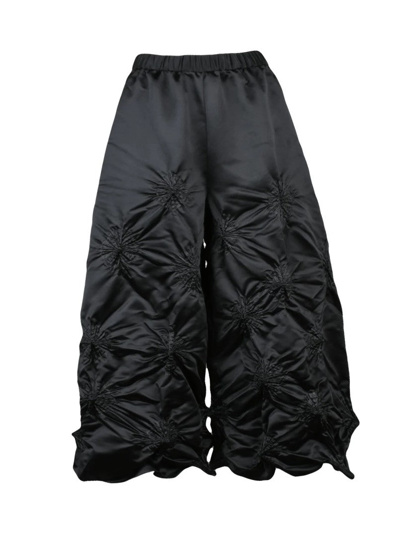 Bunzaburo Black Wide-Leg Gathered Texture Pants