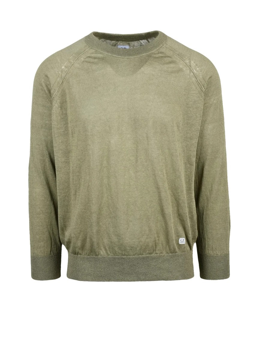 C.P. Company Sage Green Gauzed Crew Neck Linen Sweater