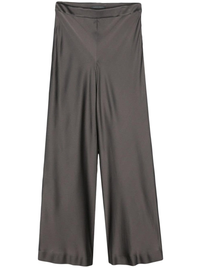 Alberta Ferretti Grey Wide-Leg Satin Trousers