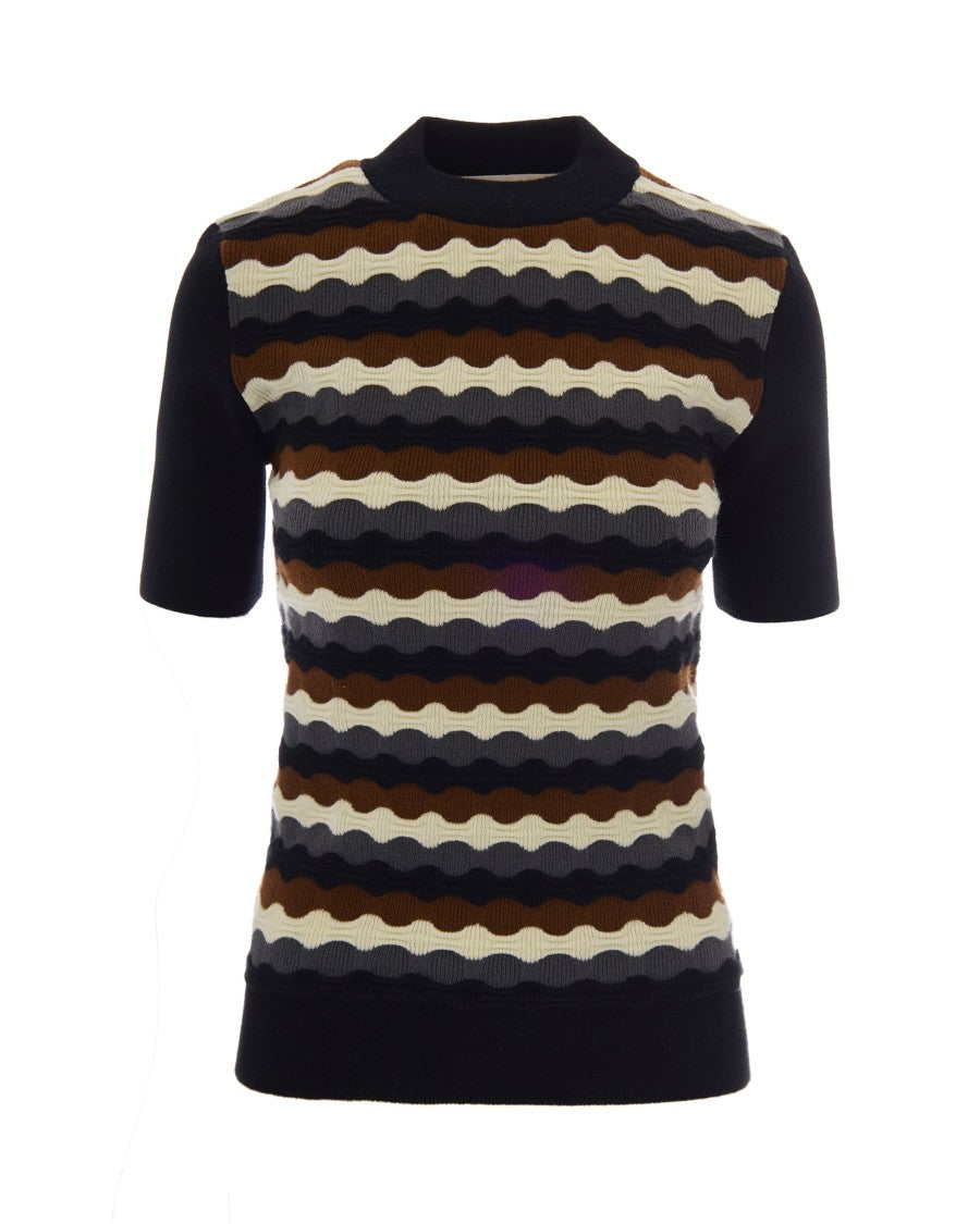Marni Short-Sleeved Wave Knit Top With 3D Texture
