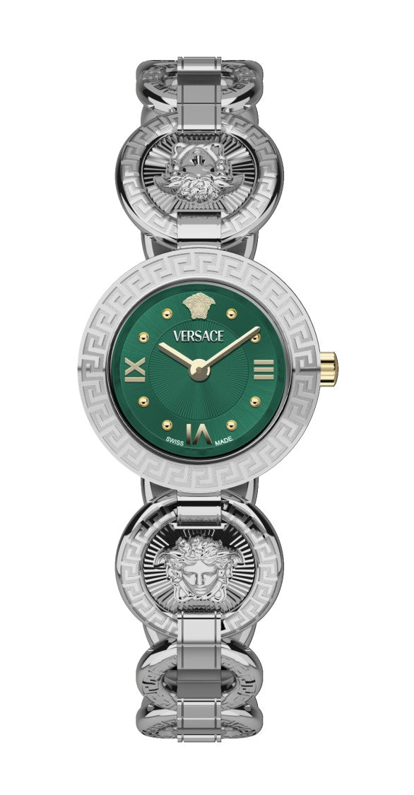 Versace Greca Jewel 28Mm Stainless Steel Wristwatch With Green Dial