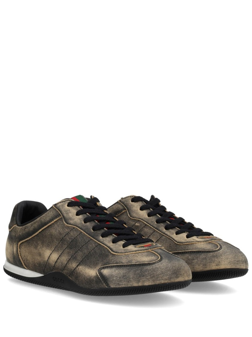 Gucci Shift Distressed Calf Leather Sneakers
