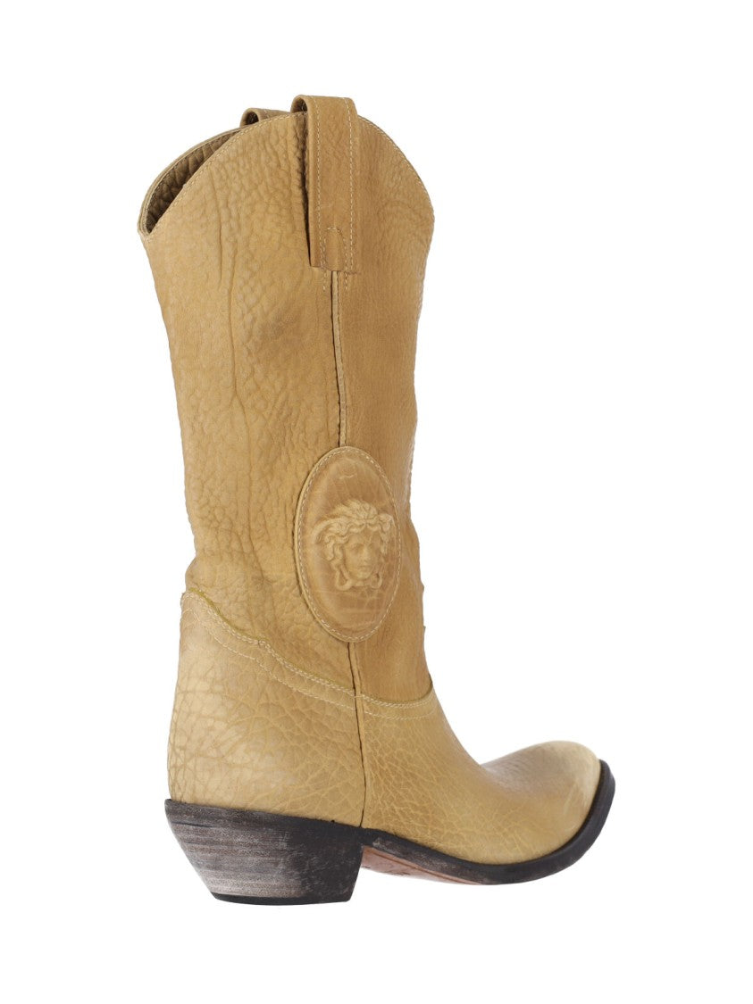 Versace Tan Mid-Calf Pointed Toe Boots