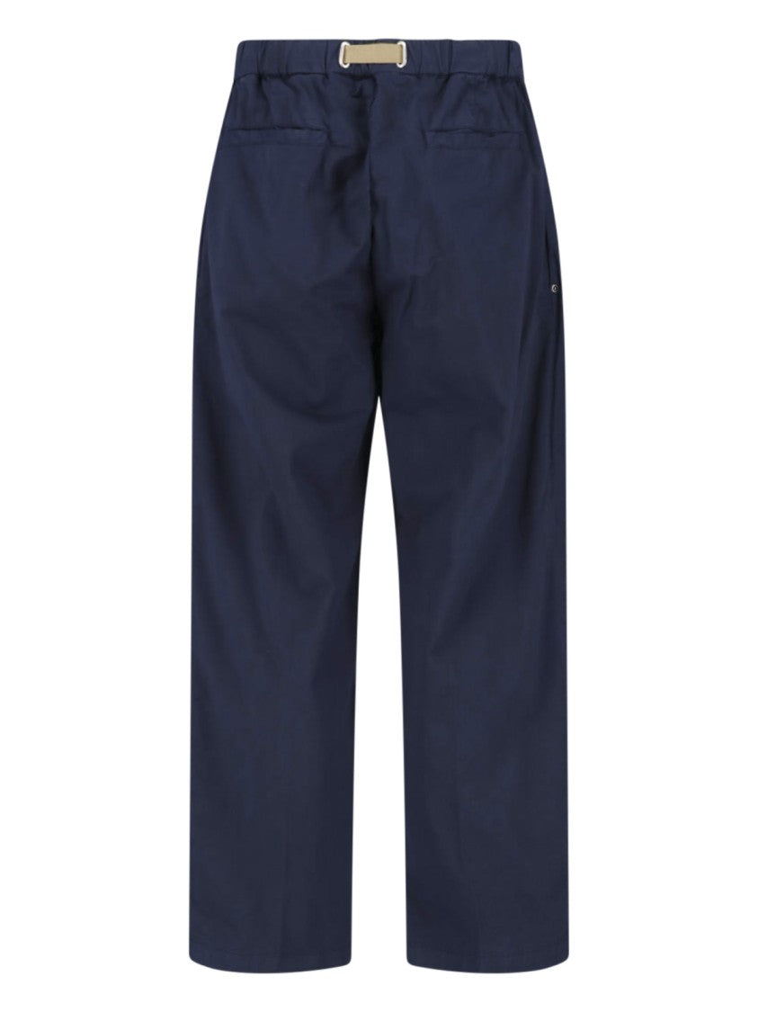 White Sand Blue Straight-Leg Cotton Pants Beige Belt