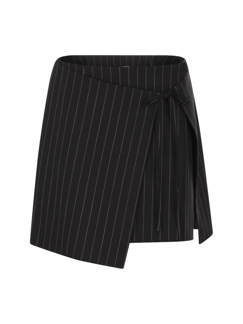 Sportmax Black Pinstripe Double Wrap Mini Skirt