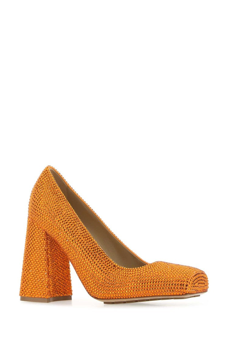 Bottega Veneta Orange Leather And Rhinestones Tower Pumps