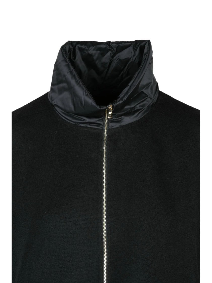 Emme By Marella Lightweight Black Mantella With High Collar And Practical Pockets