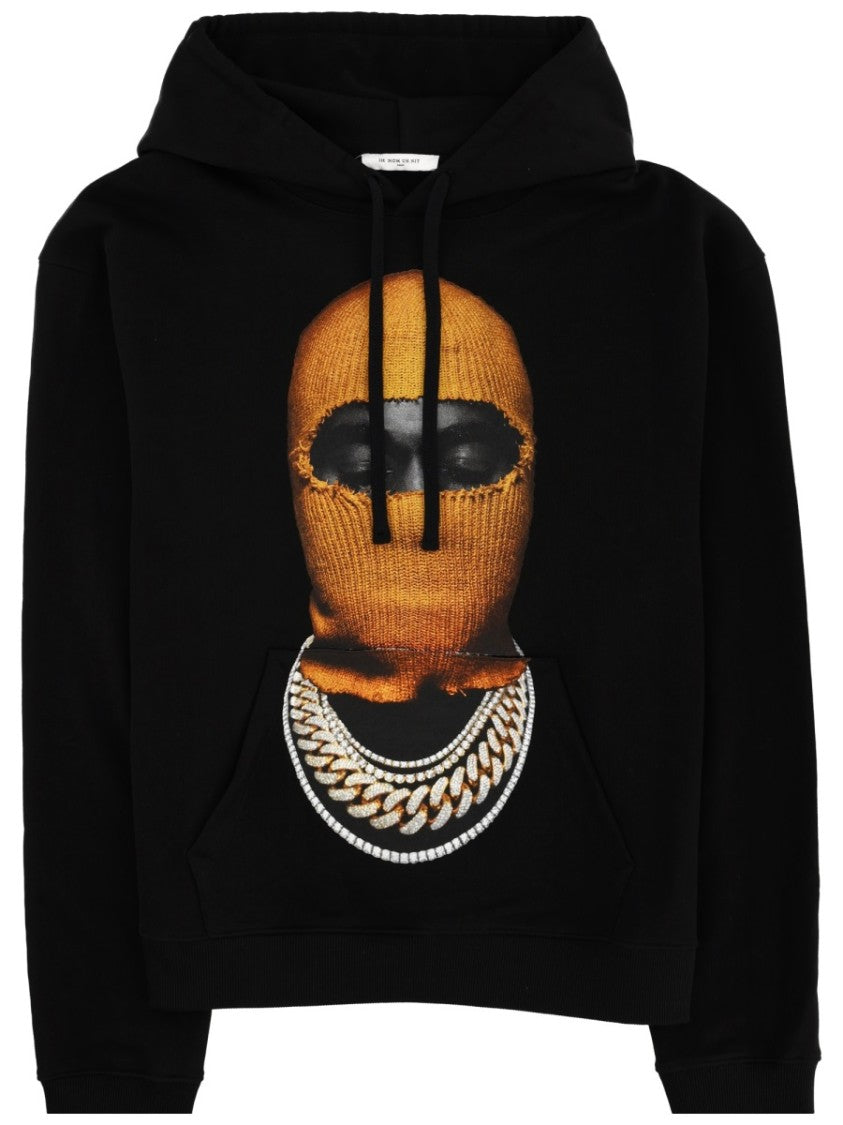 Ih Nom Uh Nit Black Orange Balaclava Graphic Printed Cotton Hoodie