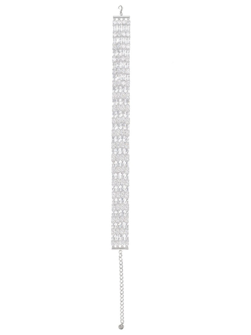 Self-Portrait Crystal Rows Silver-Tone Choker Necklace