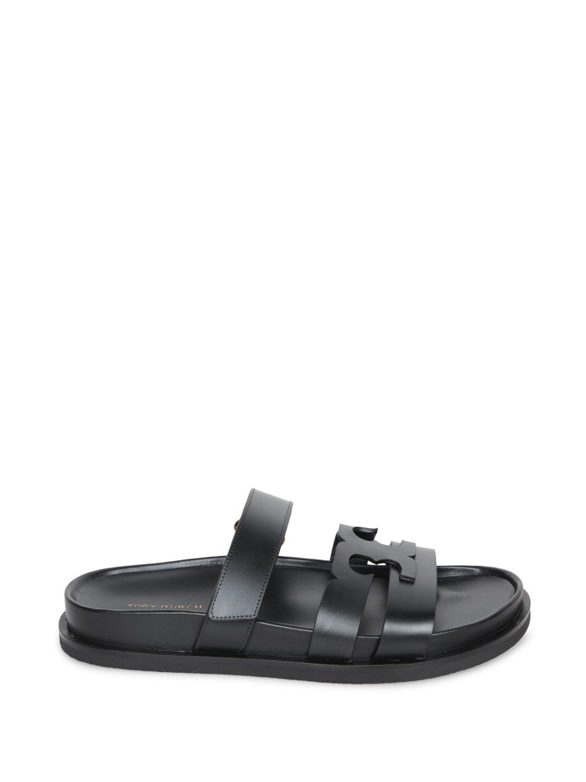 Tory Burch Cut-Out Logo Black Sandals With Cushioned Footbed