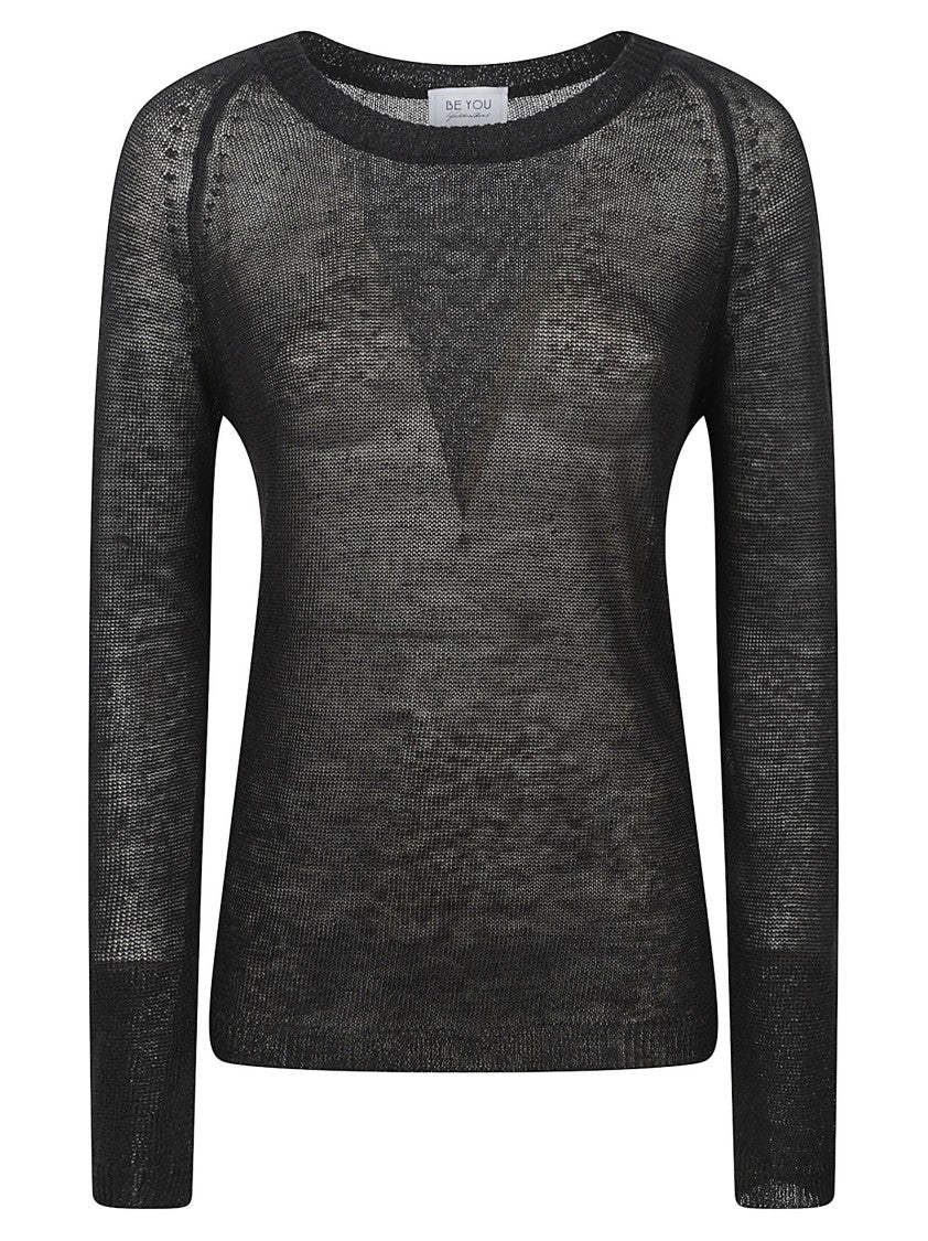 Be You Sheer Black Knit Top With Round Neckline