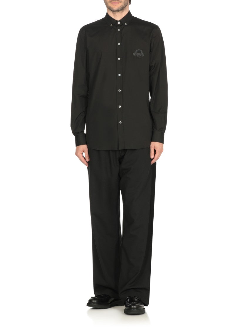 Moschino Black Cotton Shirt With Embroidered Logo