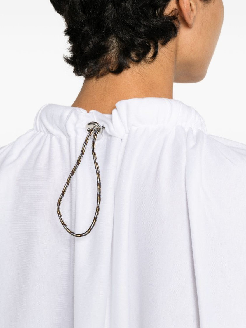 Coperni White Flowing Draped Sleeves Cape Top