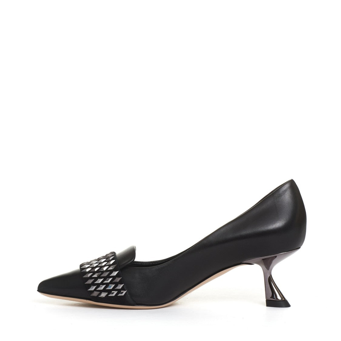 Ninalilou Black Leather Pump With Rhinestone Pattern