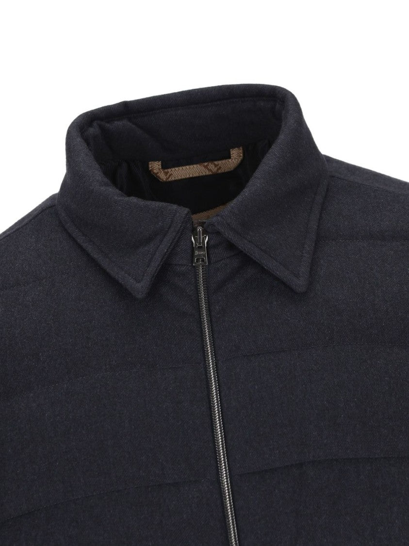 Herno Navy Blue Quilted Jacket With Silk-Cashmere Blend