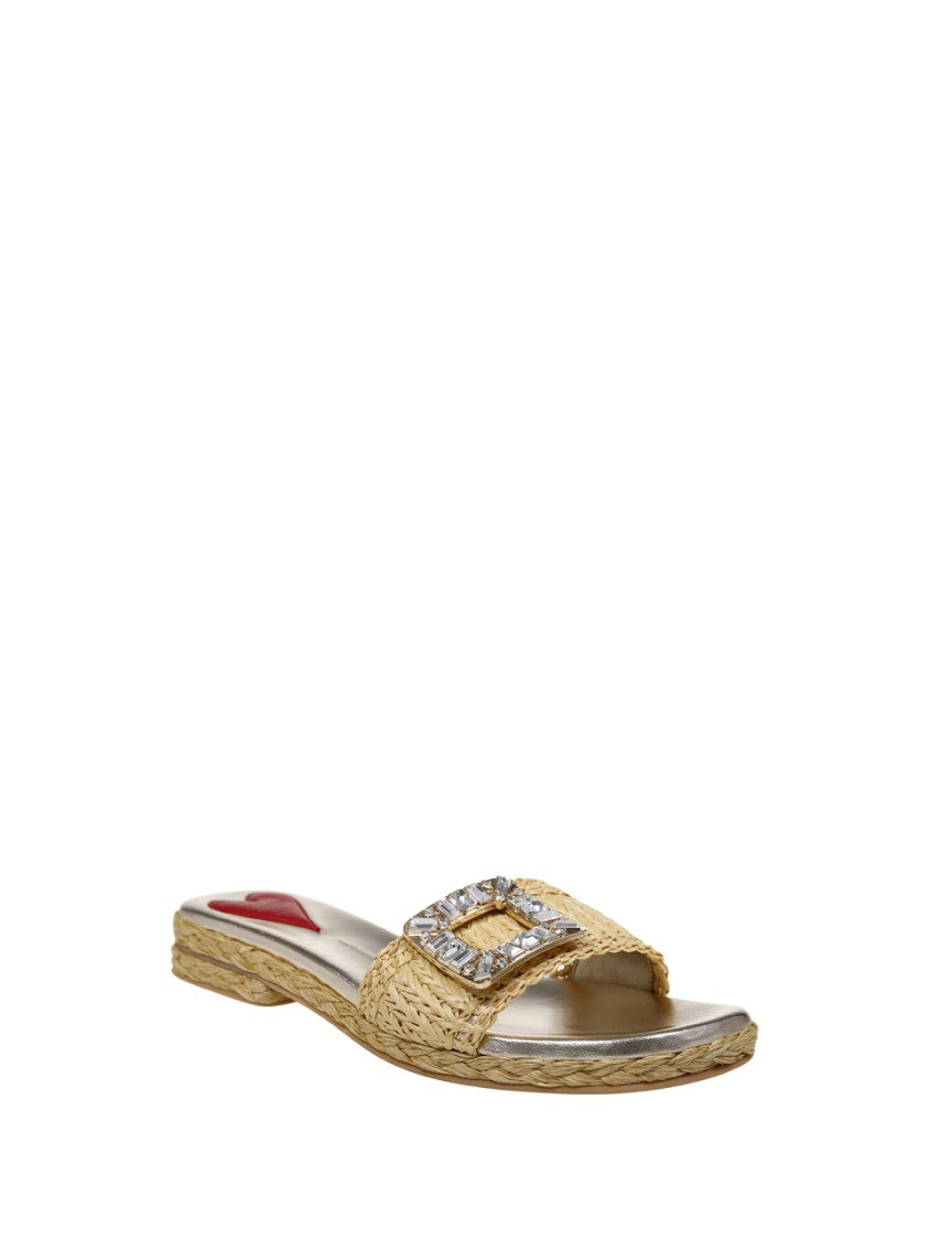 Roger Vivier Strass Buckle Raffia Espa Mule 25