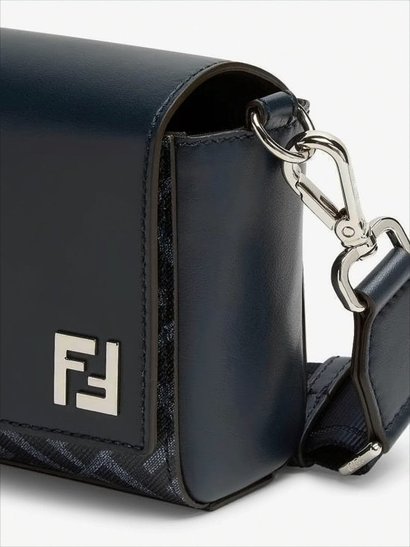 Fendi Sleek Rectangular Crossbody Bag With Textured Fabric And Metallic Logo