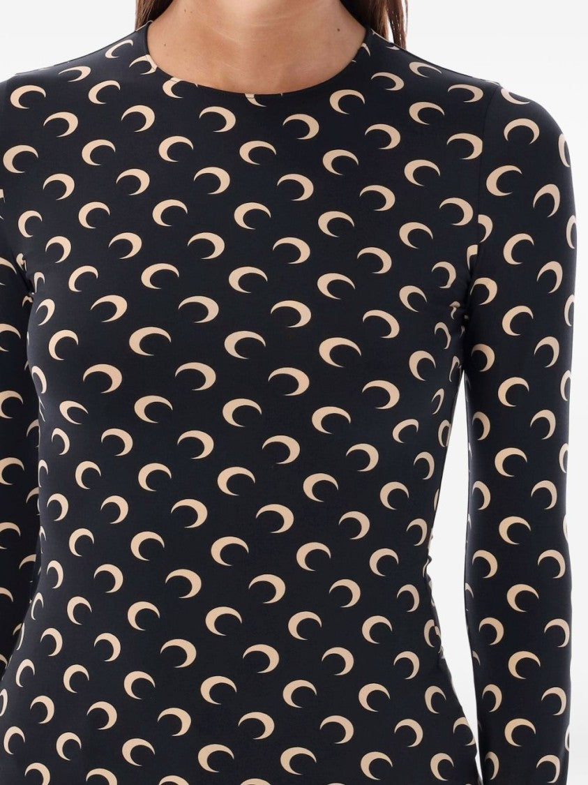 Marine Serre Black Long Sleeve Crescent Moon Top