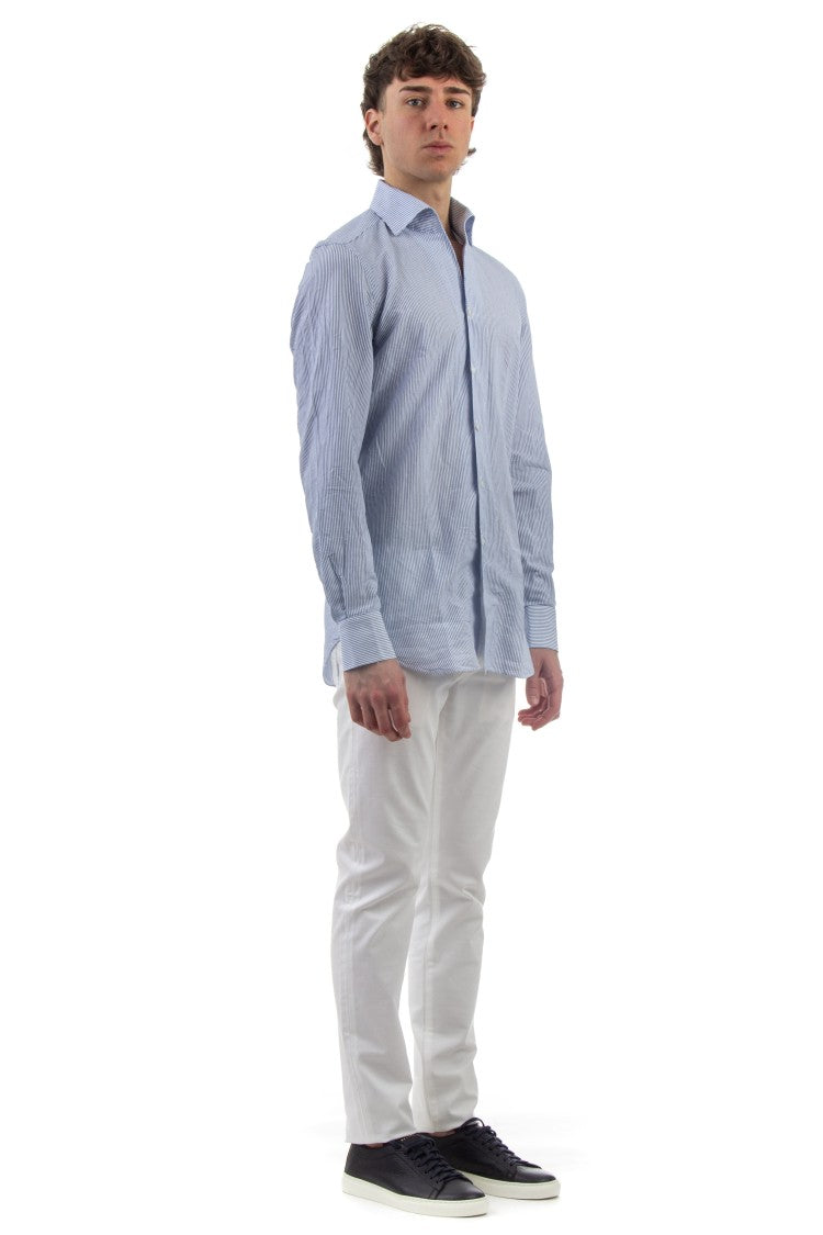 Finamore Ustica Collar Stripe Cotton Tailored Shirt