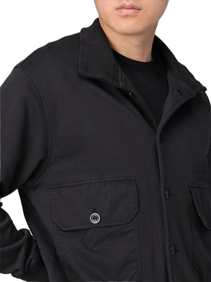 C.P. Company Minimalistic Black Cotton Cardigan With High Collar
