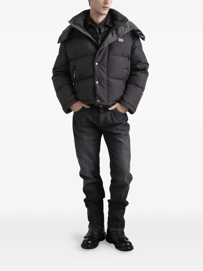 Dolce & Gabbana Black Boxy Cropped Padded Hooded Jacket