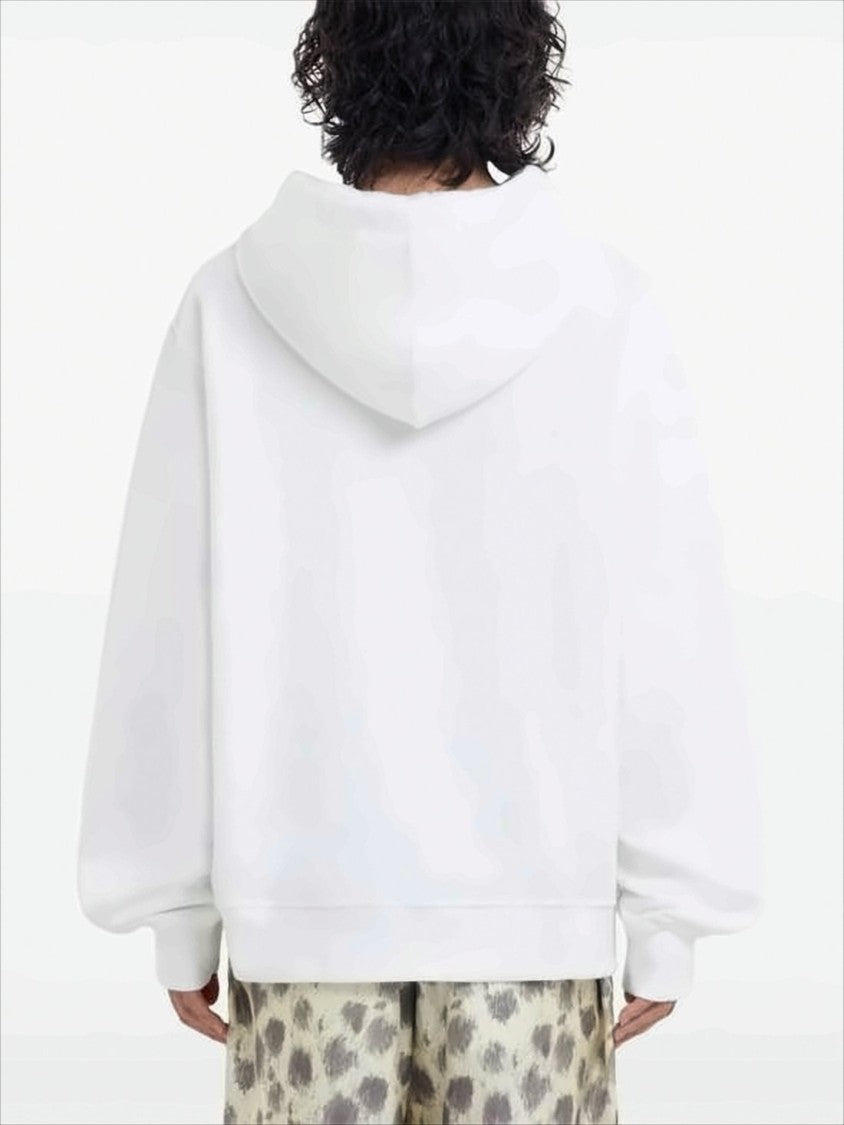 Marni Relaxed Fit White Cotton Hoodie With Textured Logo Print