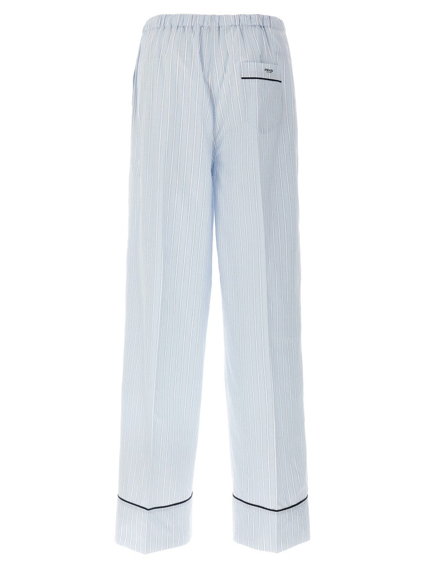 Prada Vertical Stripe Cotton Poplin Pants With Refined Detailing