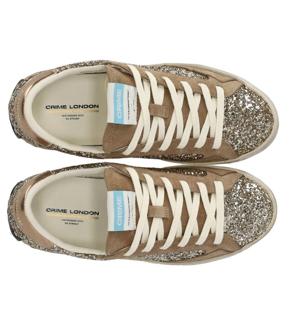 Crime London Distressed Glitter Gold Sneaker