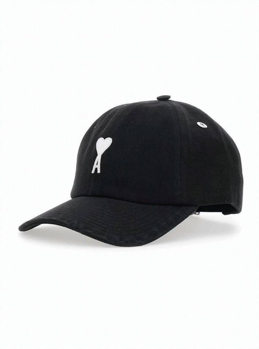 Ami Paris Curved Brim Black Baseball Cap With Embroidered Logo