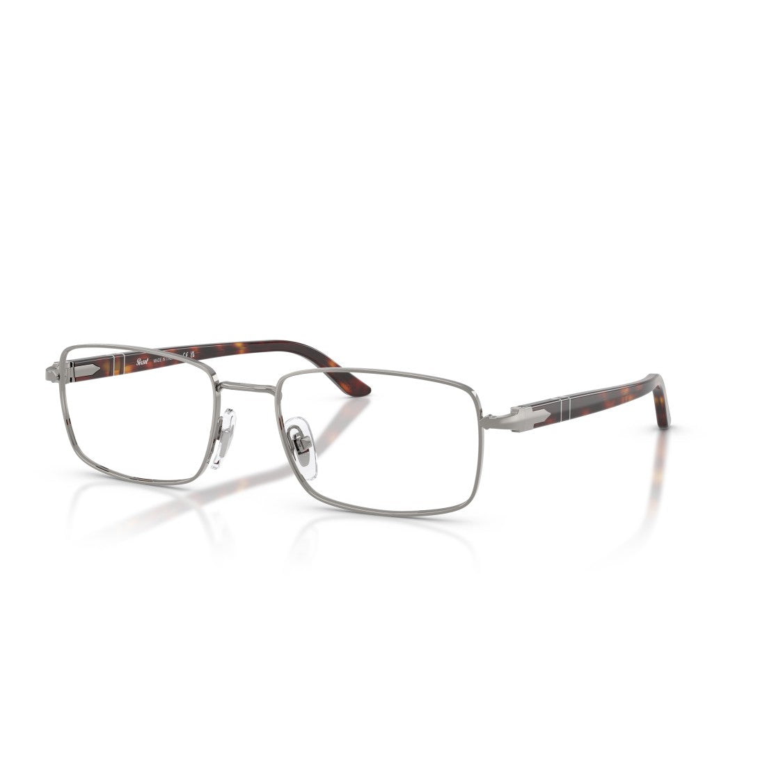 Persol Rectangular Metal Frame Eyeglasses With Tortoiseshell Accents