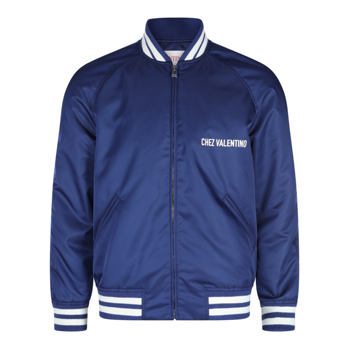 Valentino Deep Blue Casual Jacket With Ribbed Accents And Logo Detailing