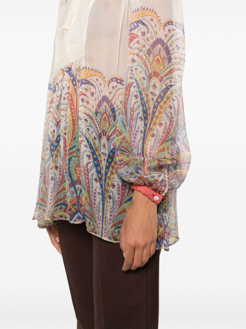 Etro Pussy-Bow Silk Organza Top