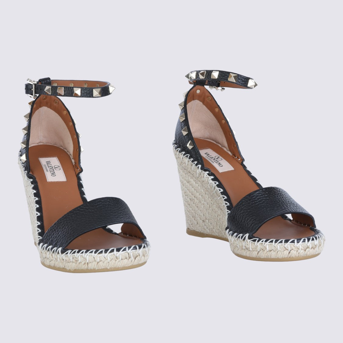 Valentino Garavani Wedge Espadrille Sandals With Studded Ankle Strap
