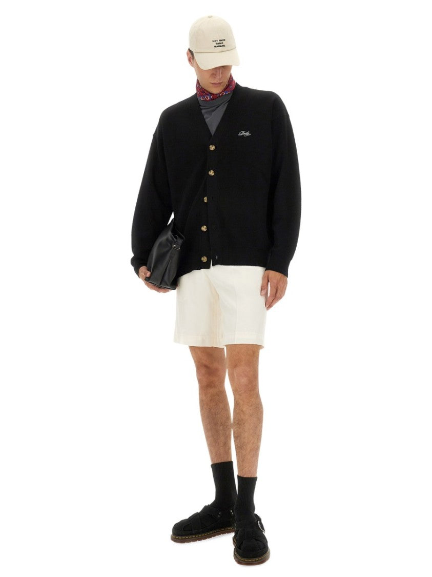 Drôle De Monsieur Classic V-Neck Cardigan With Logo Embroidery