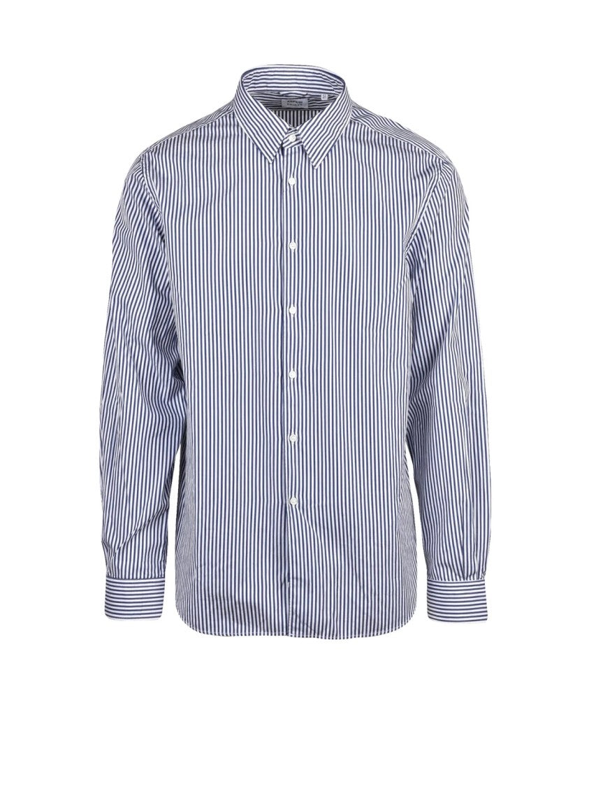 Aspesi White/Blue Striped Button-Up Cotton Shirt
