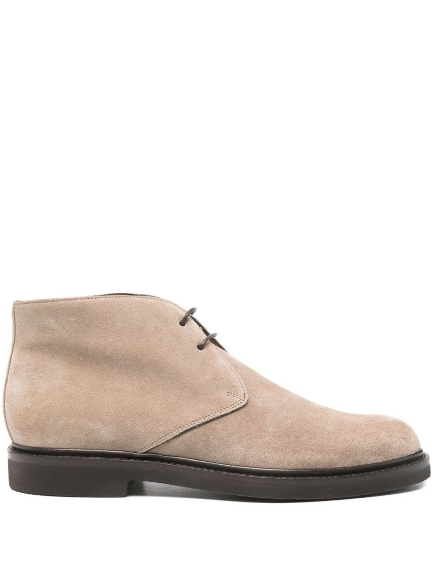 Ortigni Beige Suede Lace-Up Shoes With Minimalist Design