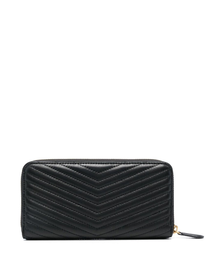 Pinko Chevron Quilted Zip-Around Wallet In Nero E Oro