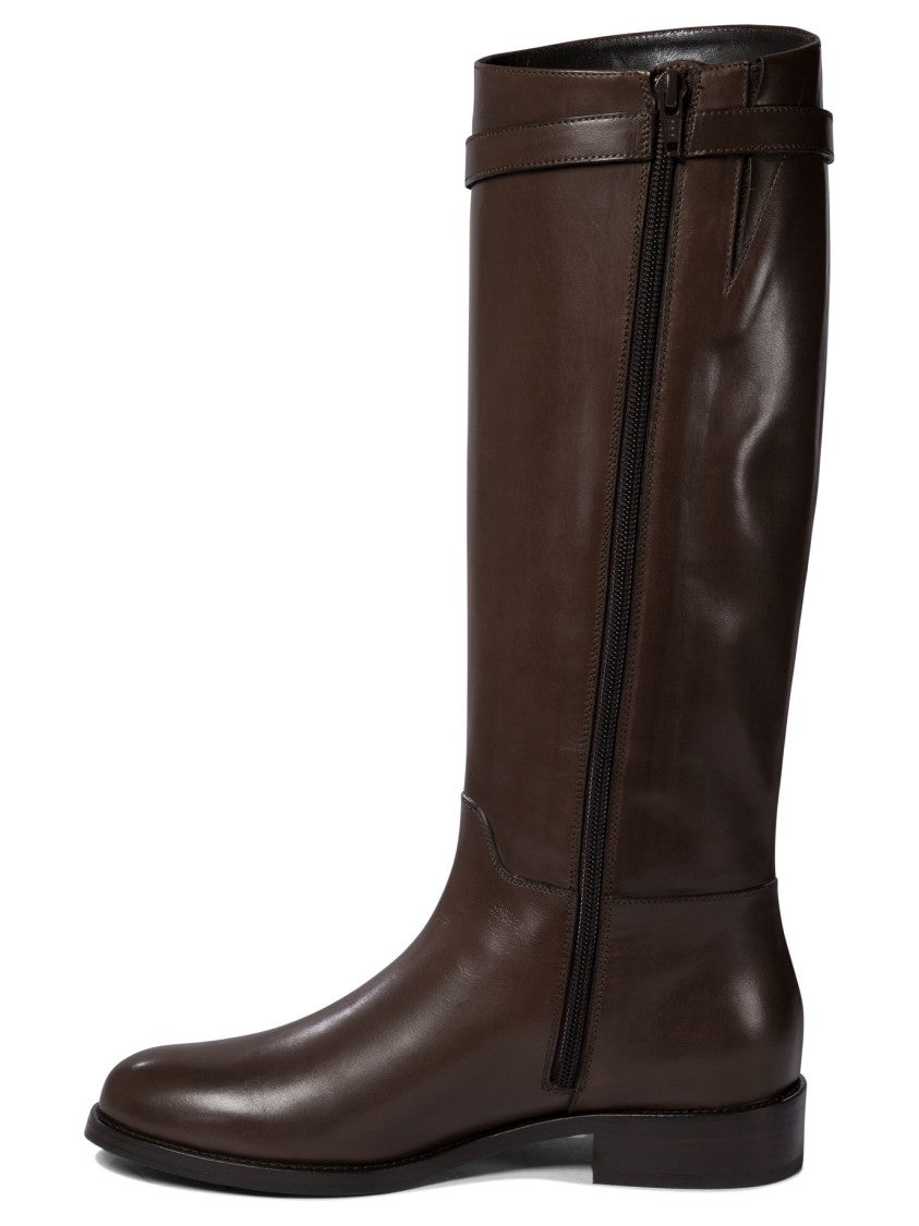 Maretto Knee-High Leather Boots With Decorative Strap