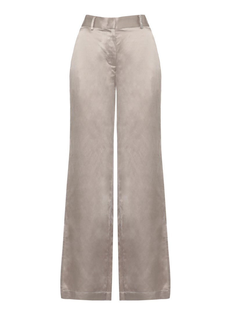 Panicale Beige Side Vents Viscose Straight-Leg Pants