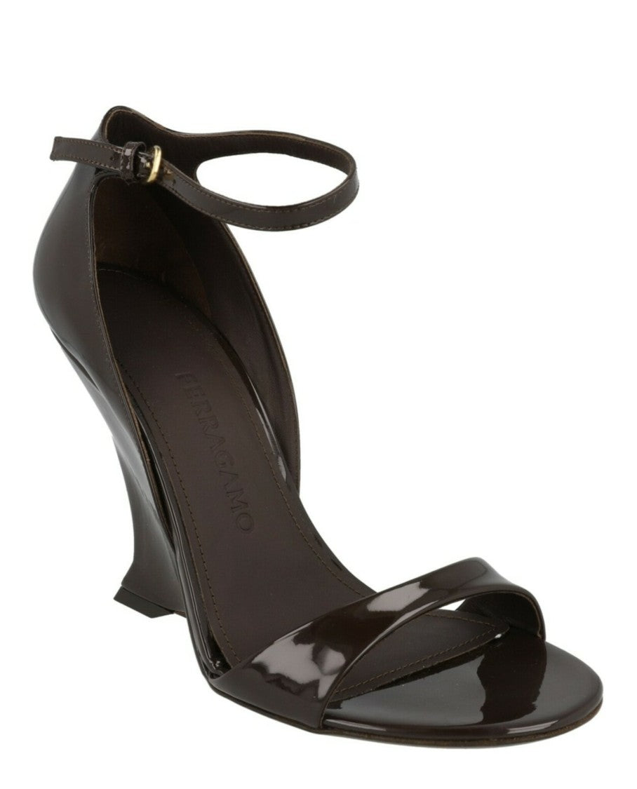 Ferragamo Vidette Patent Leather Wedge Sandals