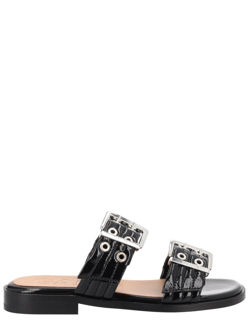 Ganni Glossy Finish Edgy Hardware Sandals