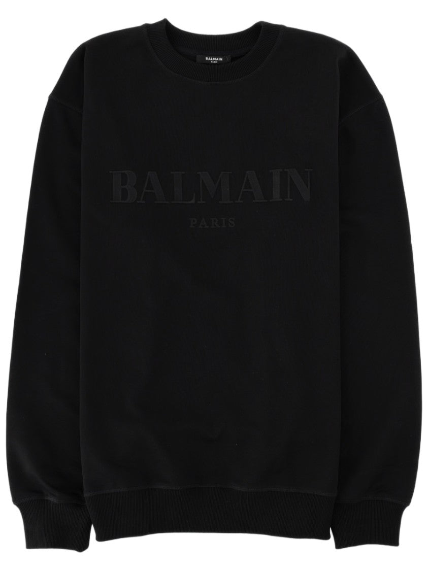 Balmain Vintage-Effect Embroidered Black Cotton Sweatshirt