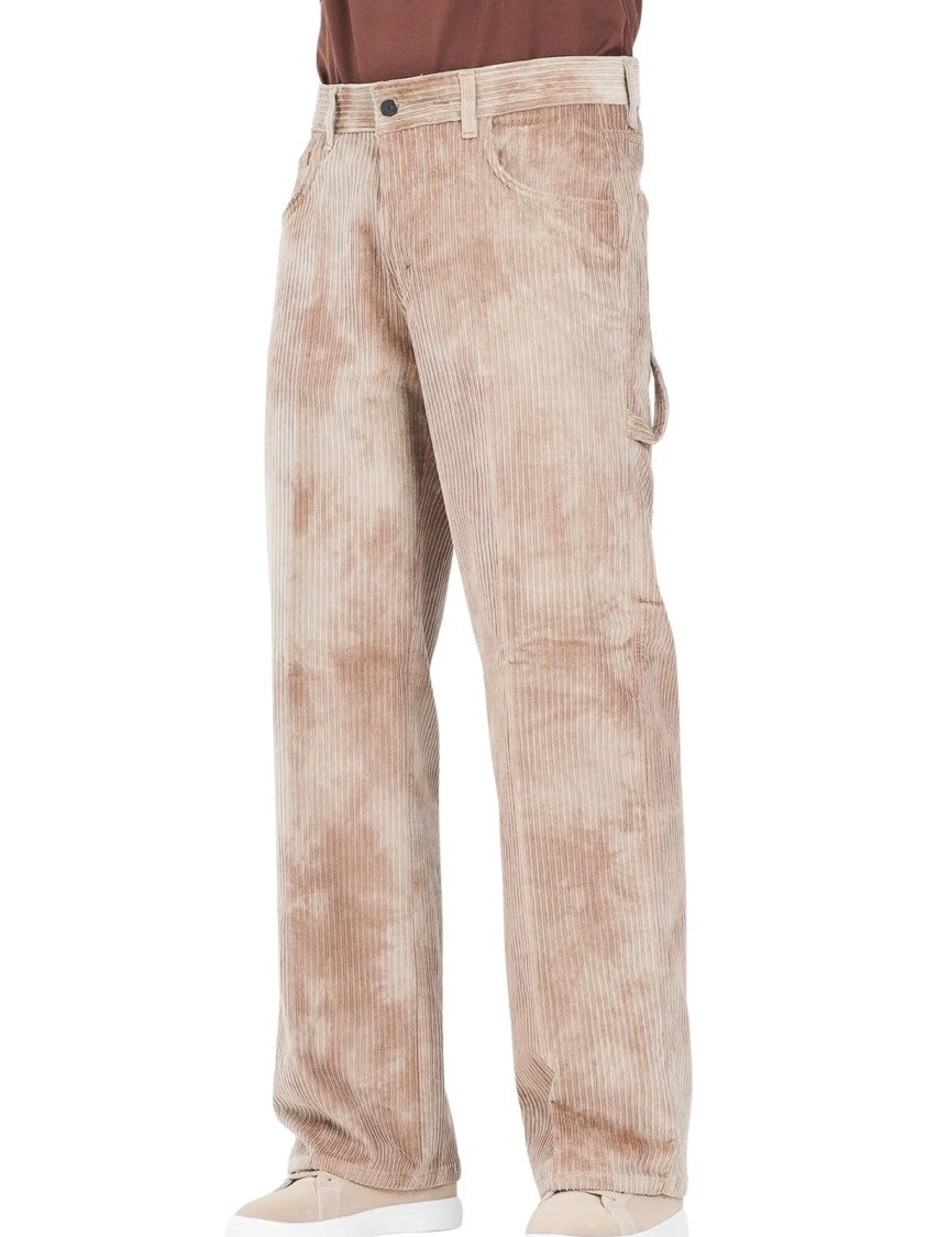 I M Brian Beige Tie-Dye Corduroy Cotton-Blend Trousers