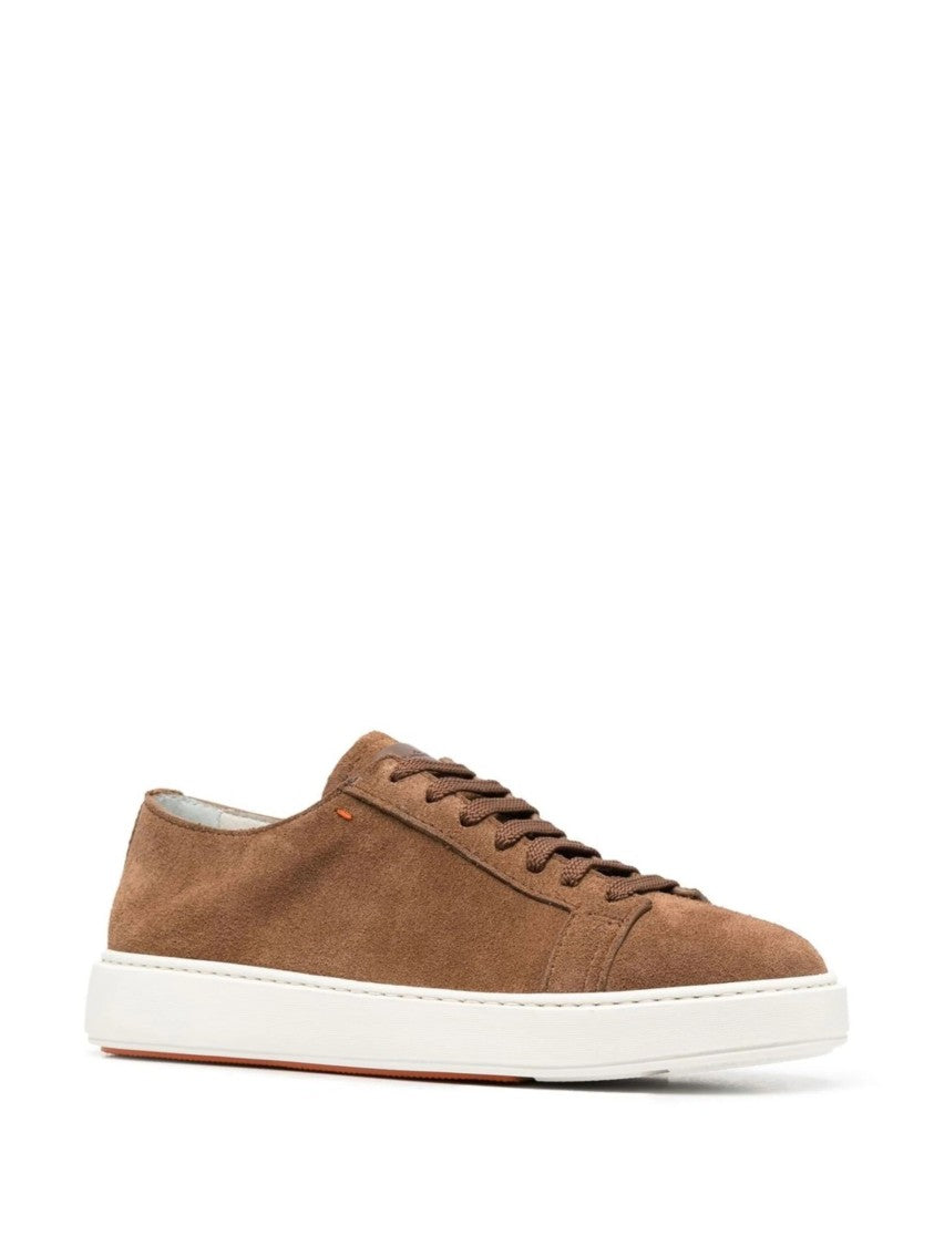 Santoni Brown Leather Casual Trainers With Rubber Sole